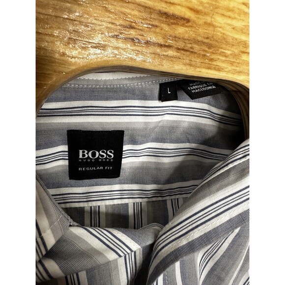 BOSS Hugo Boss Regular Fit Gray Striped Button Up Shirt Men’s Size Large - Picture 4 of 7
